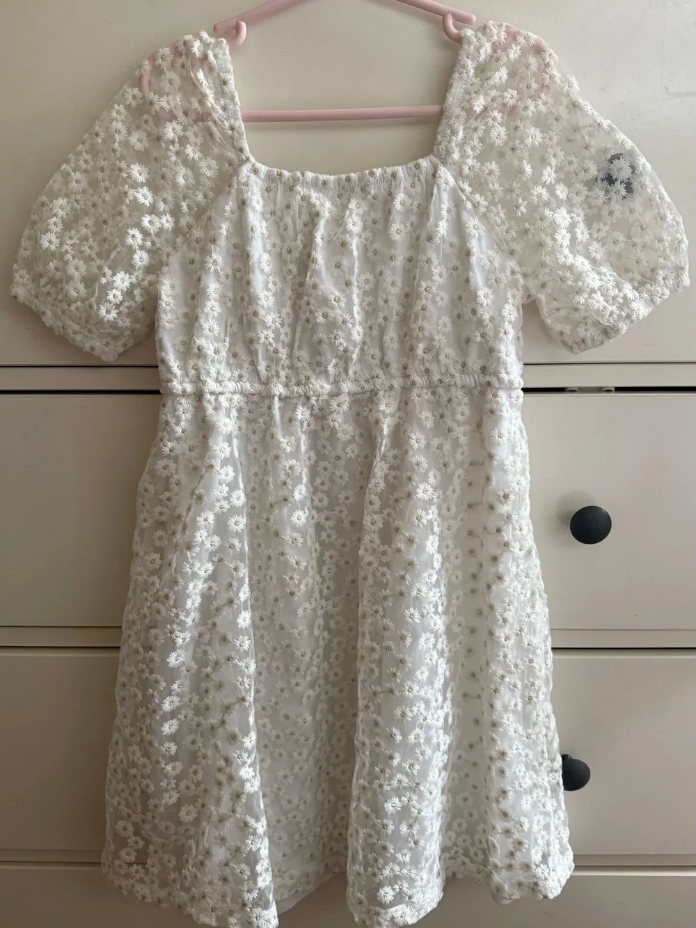Crewcuts White Eyelet Floral Puff-Sleeve Dress